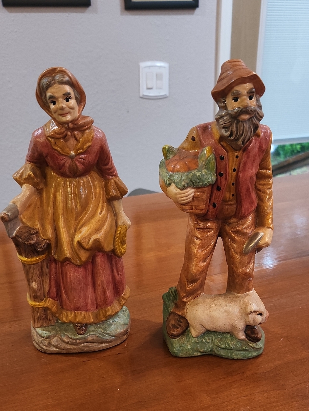 Hand-Painted Ceramic Farm Couple Figurines